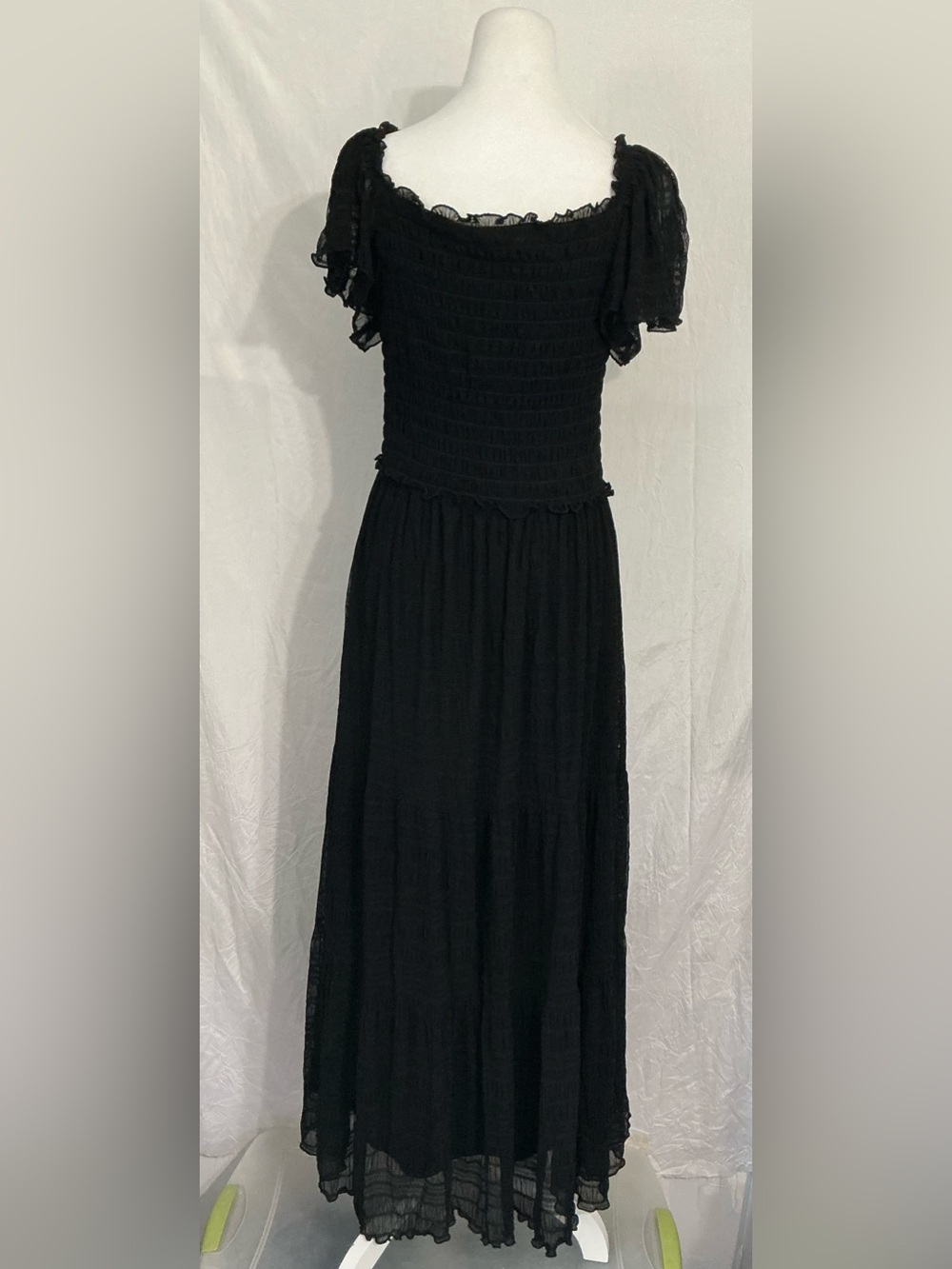 Max Studio Black Smocked Maxi Dress with Flutter Sleeves - Picture 4 of 15